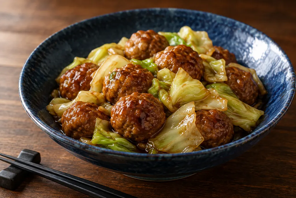 合いびき肉とキャベツの甘酢肉団子の完成イメージ