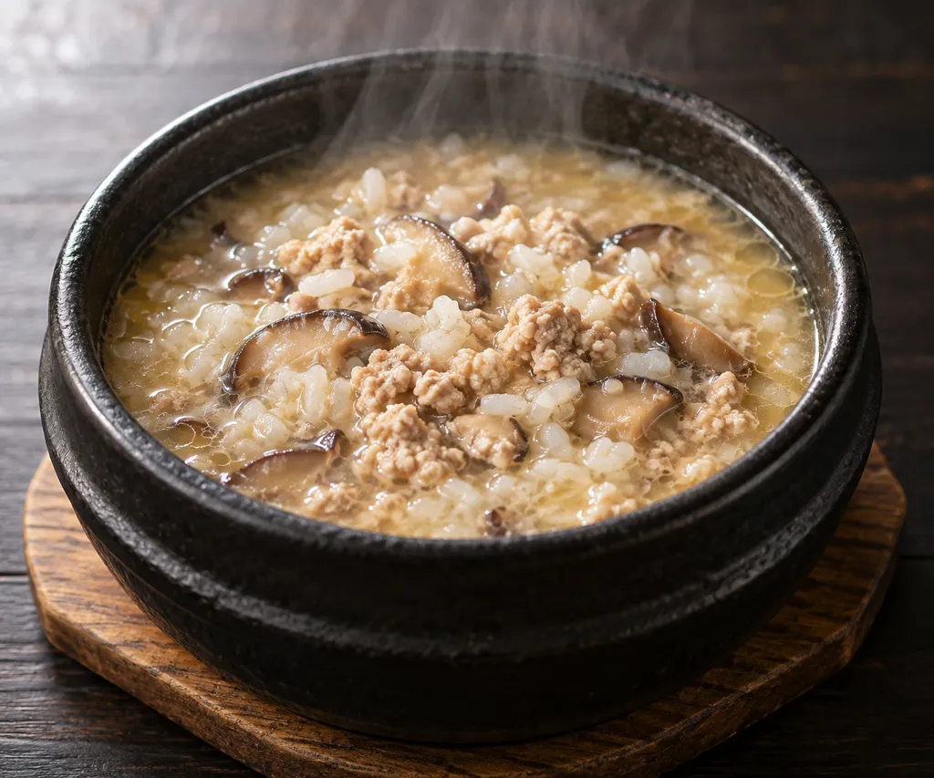 鶏ひき肉としいたけのタイ風おかゆの完成イメージ