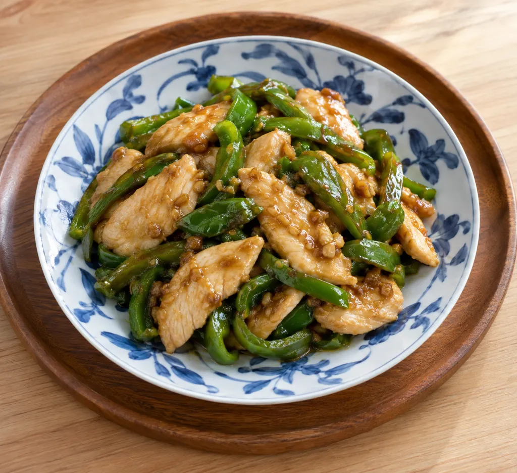 鶏むね肉とピーマンのしょうが味噌炒めの完成イメージ
