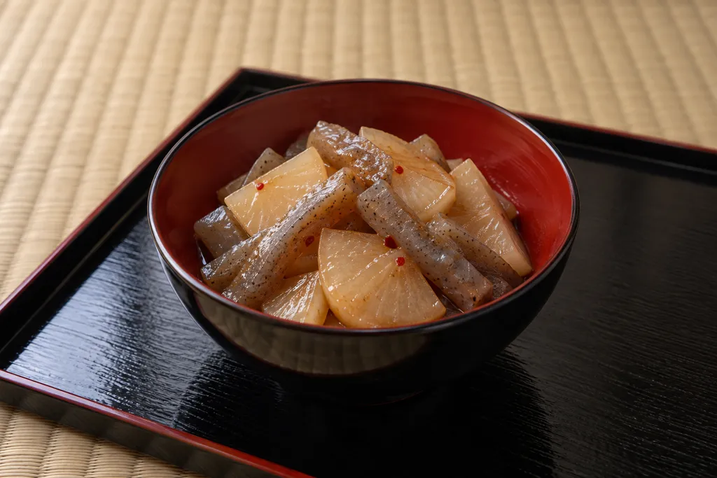 こんにゃくと大根の甘辛炒りの完成イメージ