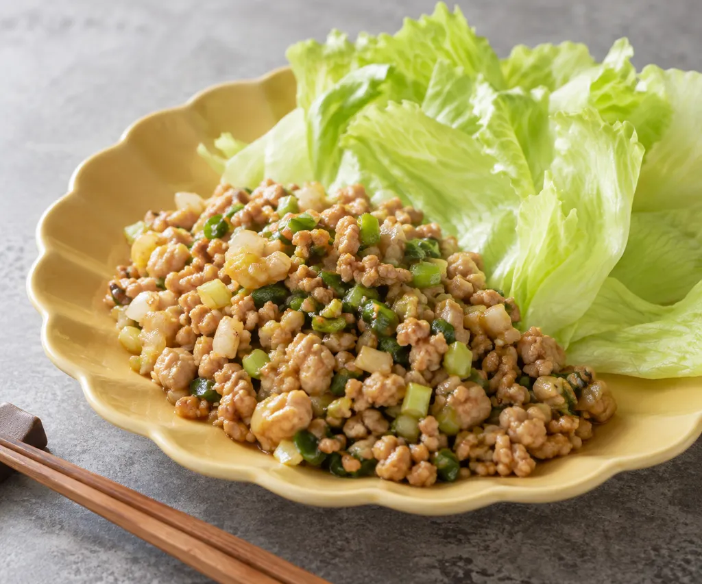 鶏ひき肉とねぎの中華レタス包みの完成イメージ