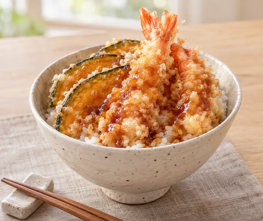 時短えびとかぼちゃの天丼の完成イメージ