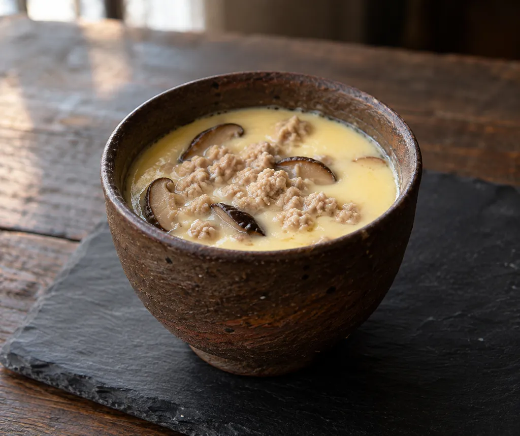 鶏ひき肉としいたけの茶碗蒸しの完成イメージ