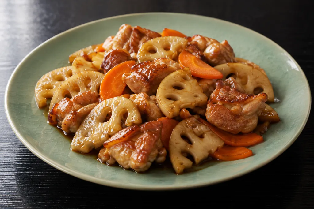 鶏もも肉とれんこんの中華炒めの完成イメージ