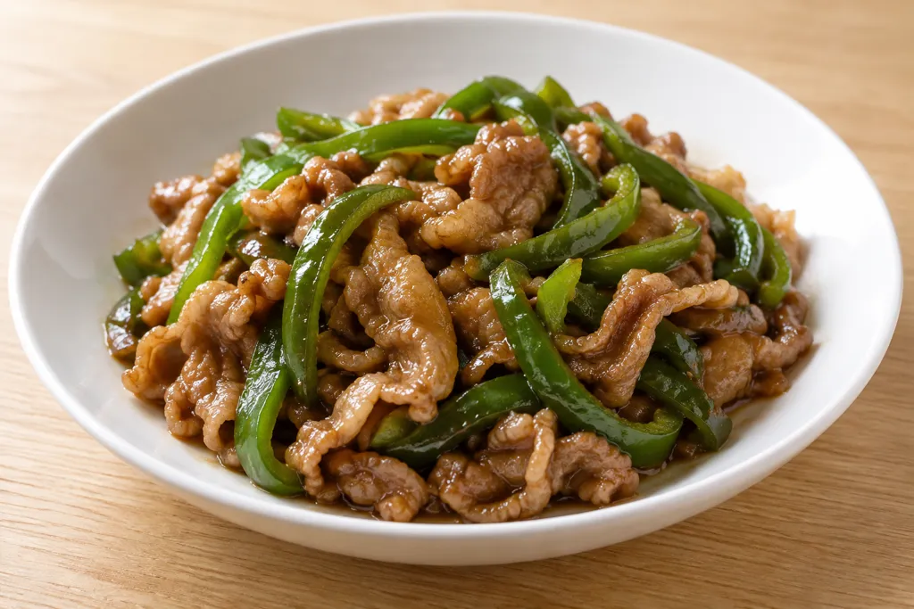 豚こま肉とピーマンの甘辛炒め煮の完成イメージ