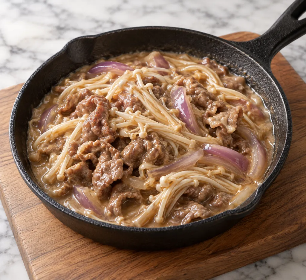 牛こま肉とえのきのまろやかソース煮の完成イメージ