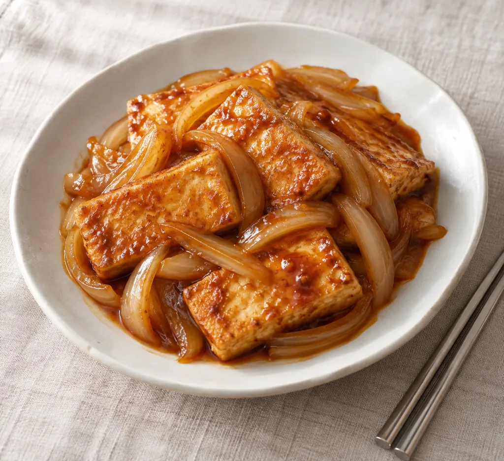 豆腐と玉ねぎの韓国風甘辛焼きの完成イメージ