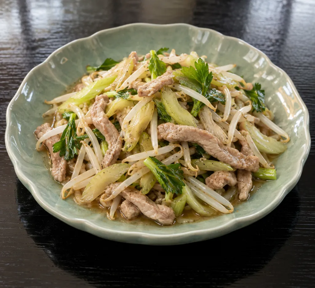 豚もも肉とセロリのもやし中華炒めの完成イメージ
