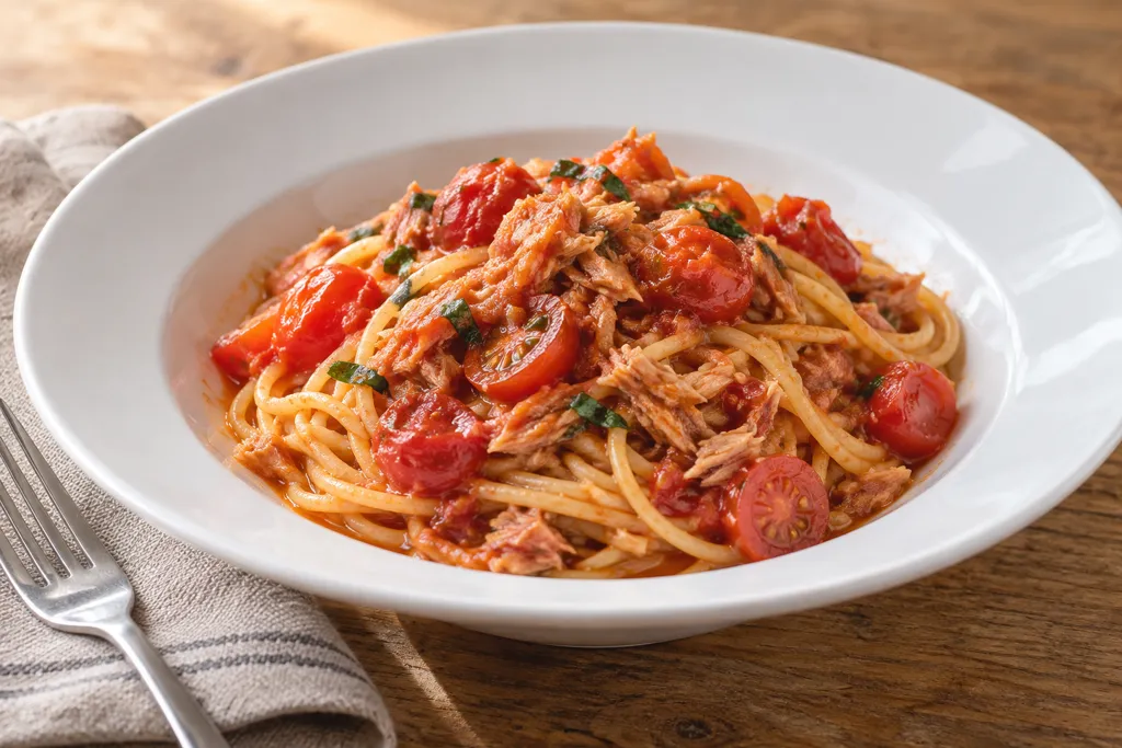 ツナとミニトマトのパスタの完成イメージ