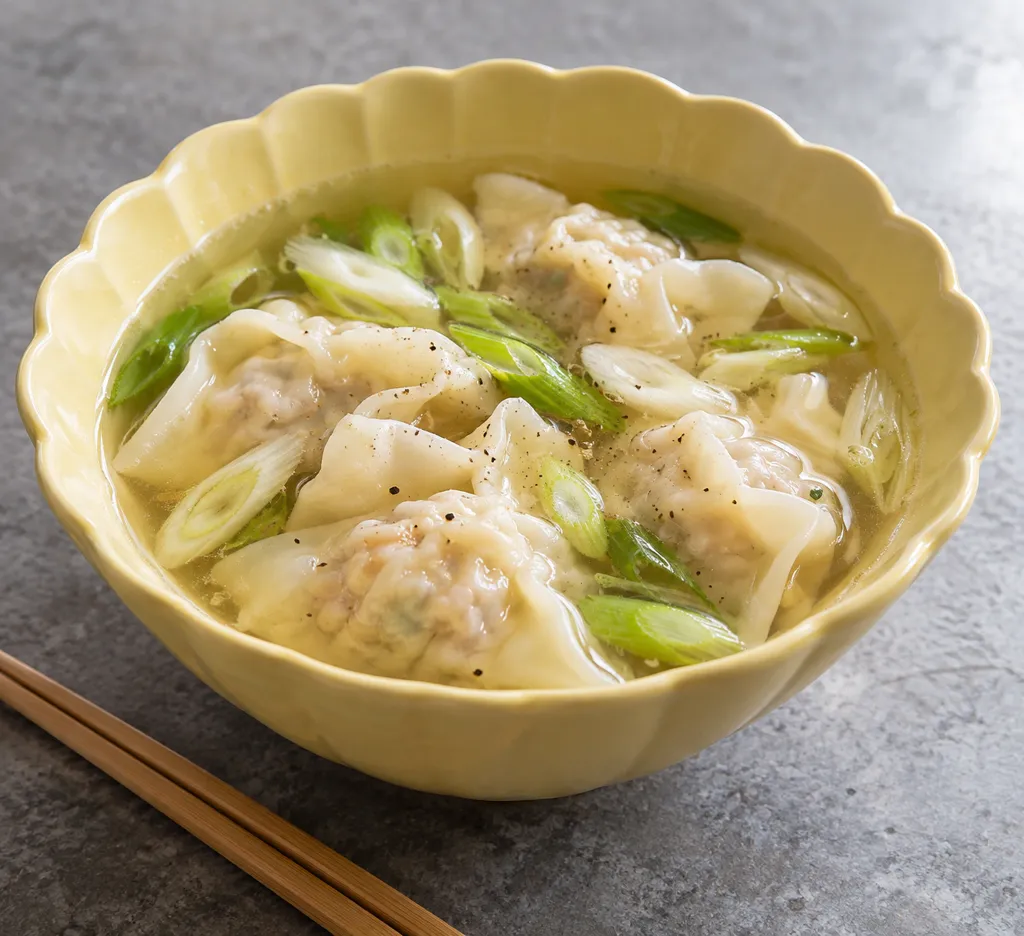 鶏ひき肉とねぎの水餃子スープの完成イメージ