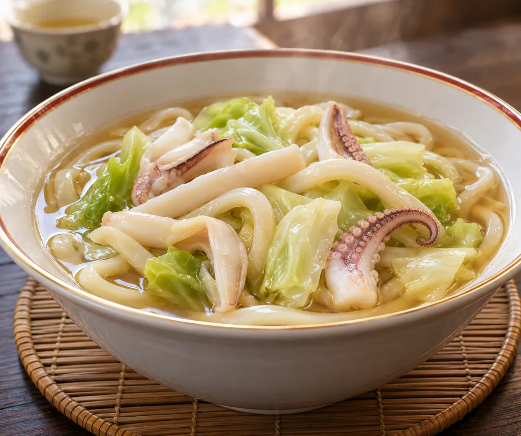 いかとキャベツの中華スープうどんの完成イメージ