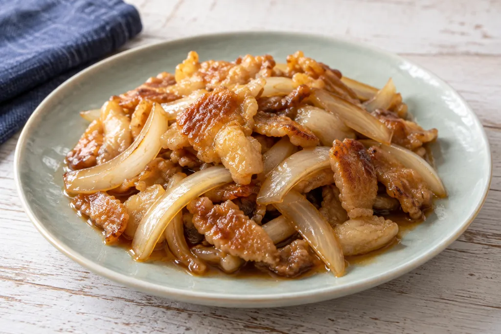 鶏皮と玉ねぎの生姜焼きの完成イメージ