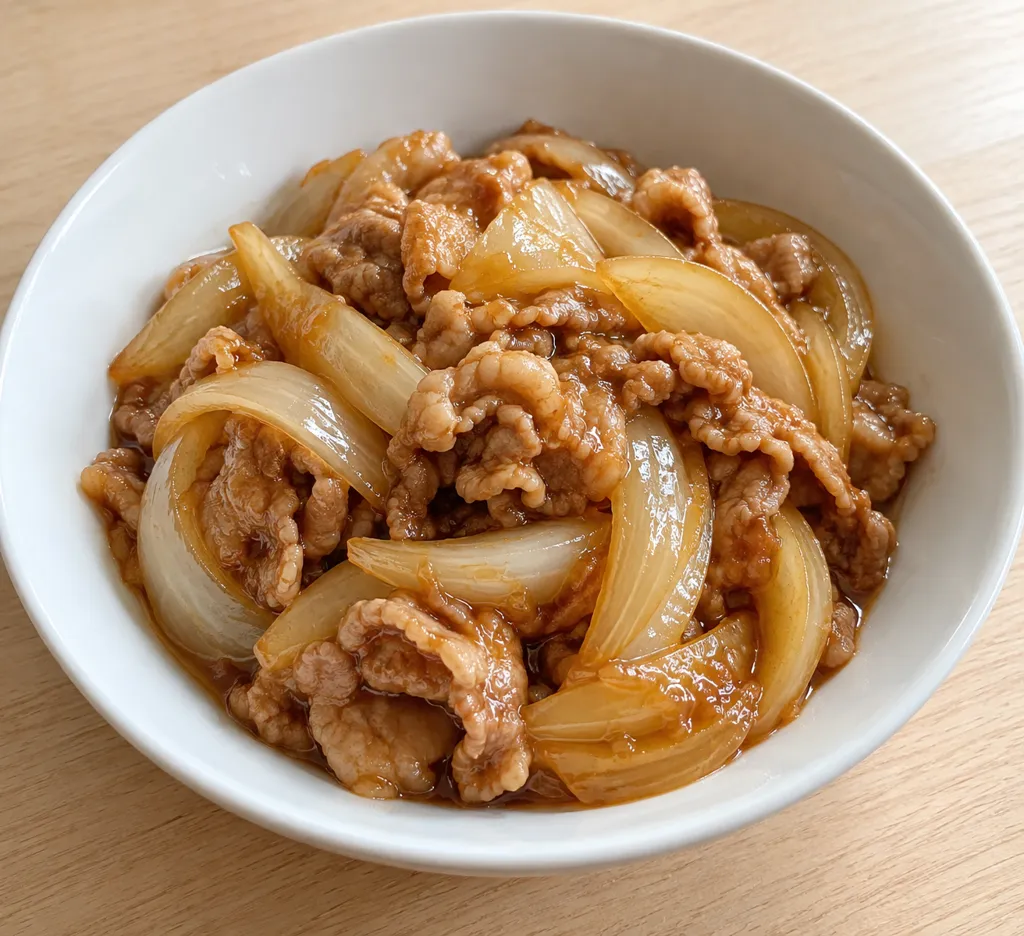 豚こま肉と玉ねぎの甘辛煮の完成イメージ