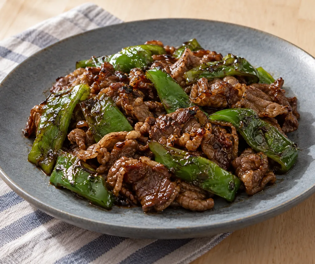 牛こま肉とピーマンのバルサミコ焼きの完成イメージ