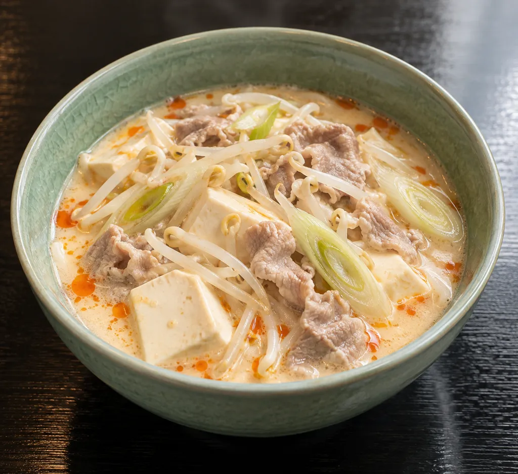 豚こま肉とねぎの中華豆乳風鍋の完成イメージ