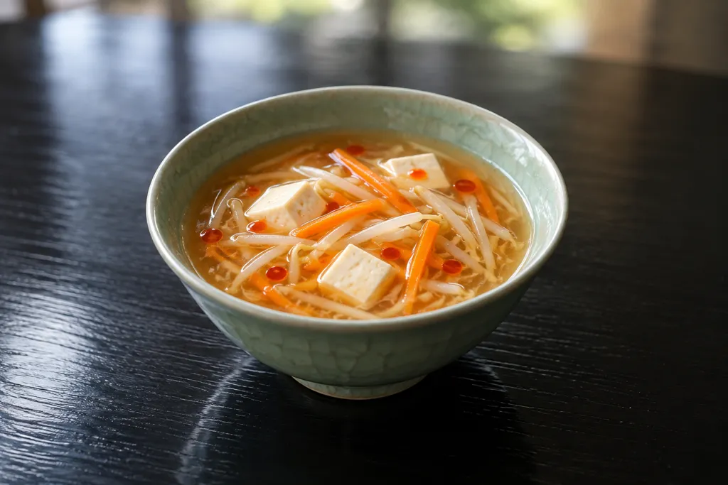 もやしと豆腐の酸辣スープの完成イメージ