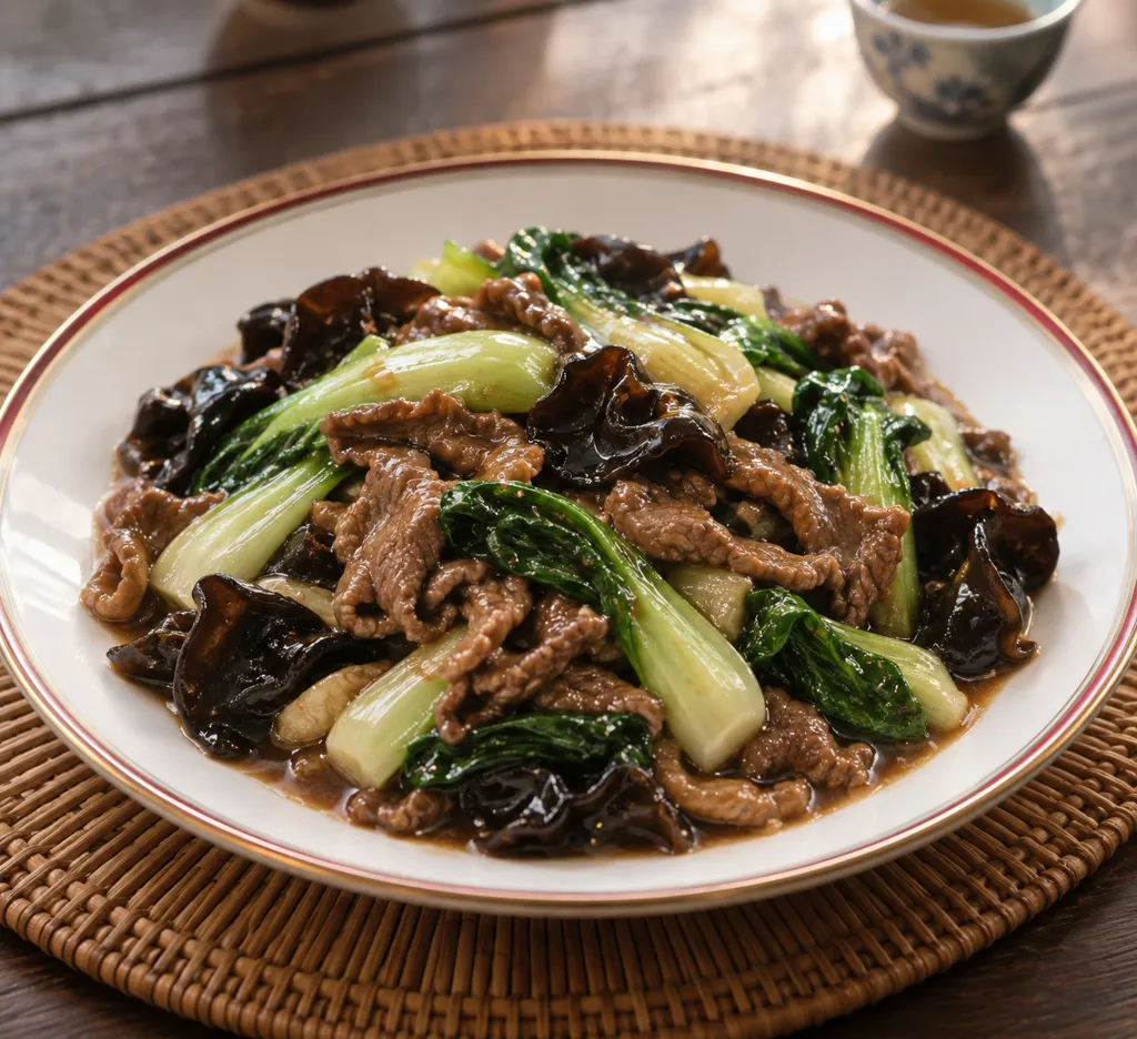 牛薄切り肉とチンゲン菜の中華炒めの完成イメージ