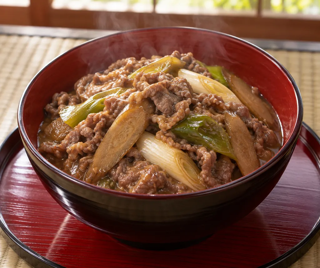 牛こま肉とごぼうのねぎ入り味噌煮の完成イメージ