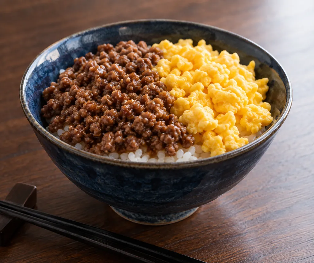 牛肉と卵の二色そぼろ丼の完成イメージ