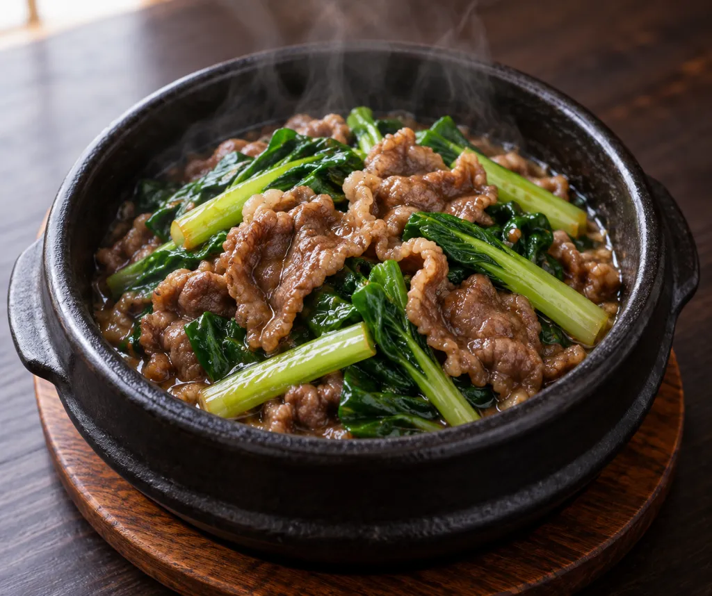 牛と小松菜のナンプラーレモン焼きの完成イメージ
