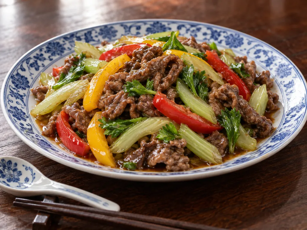牛こま肉とセロリの中華炒めの完成イメージ