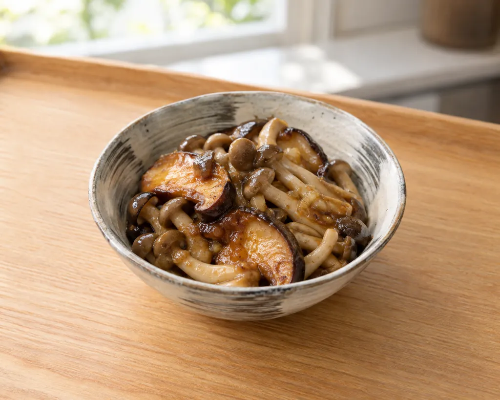 しいたけとしめじのしょうが味噌だれ焼きの完成イメージ