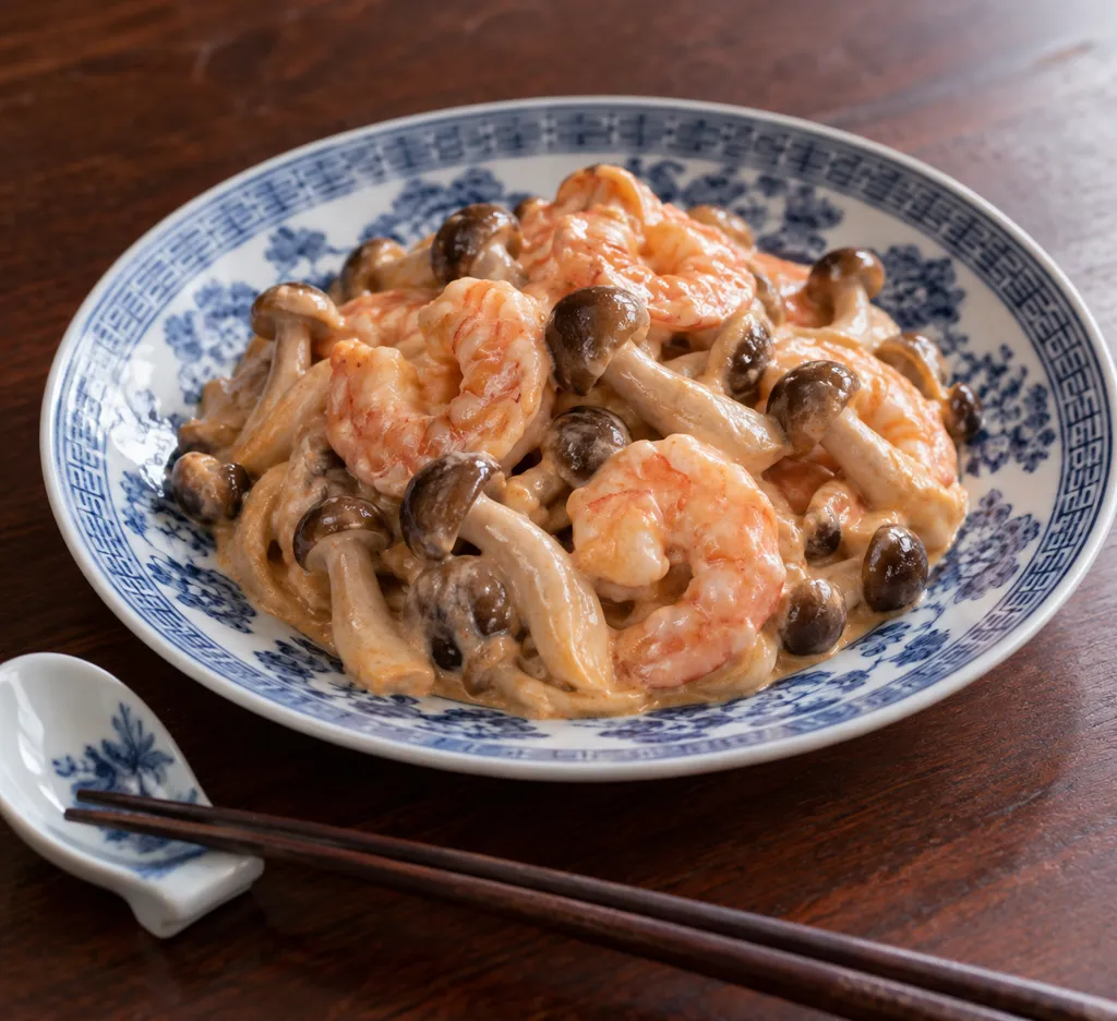 えびとしめじのにんにく中華マヨ和えの完成イメージ