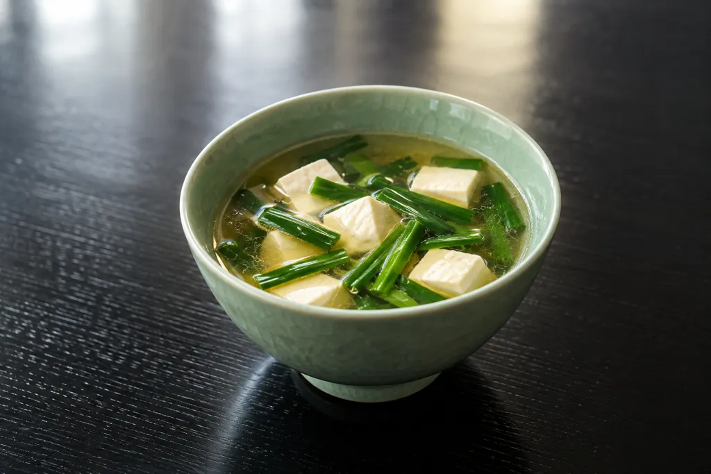 ニラと豆腐の中華スープの完成イメージ