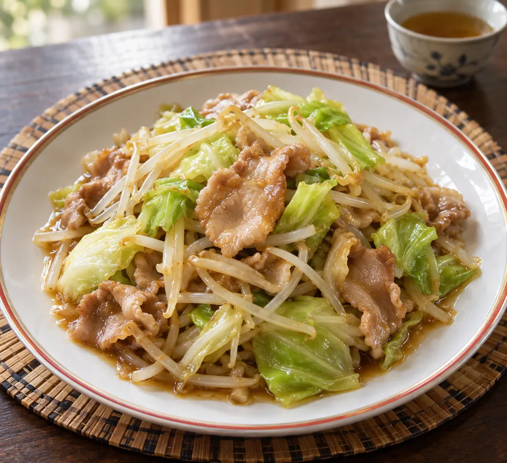 豚バラ肉ともやしのキャベツ入り中華炒めの完成イメージ