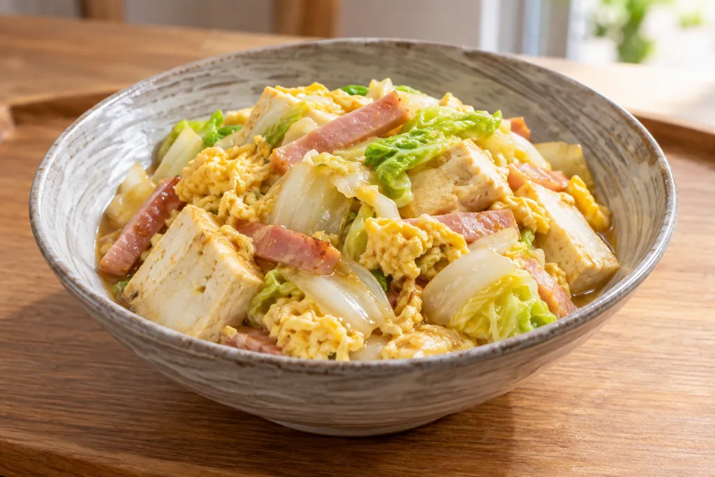 ハムと白菜の豆腐チャンプルーの完成イメージ