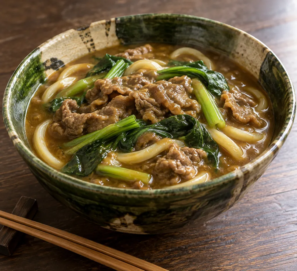牛こま肉と小松菜のカレーうどんの完成イメージ