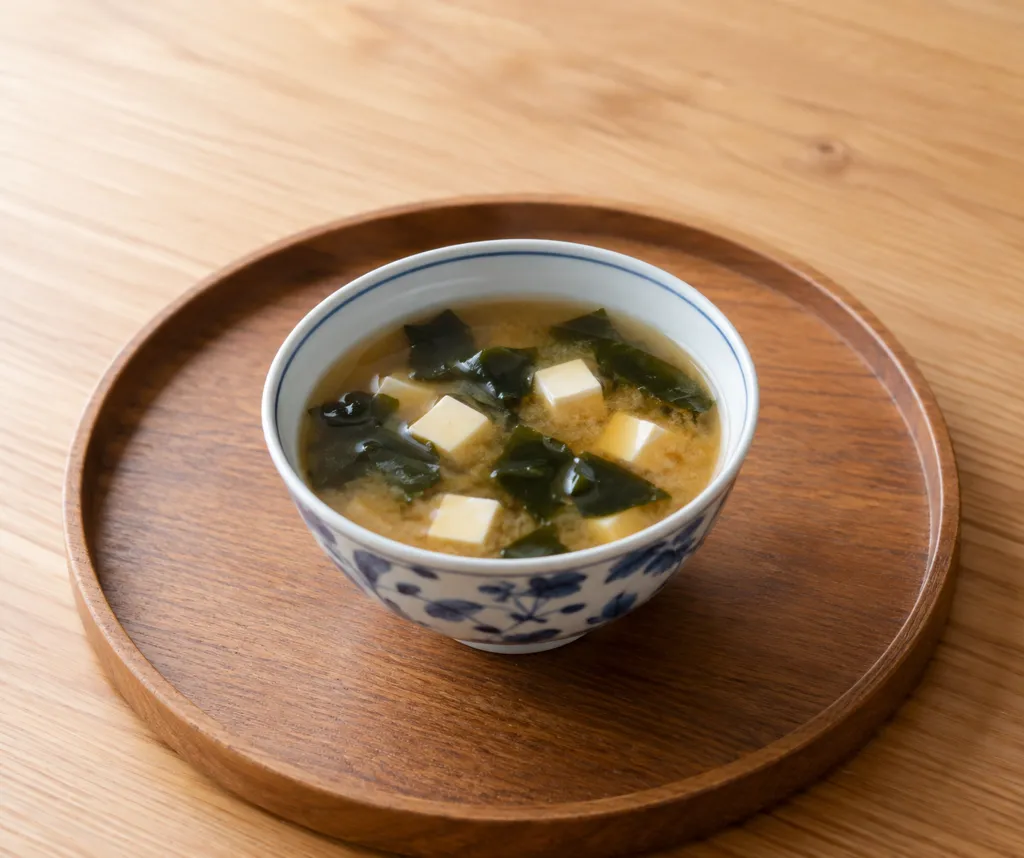 豆腐と乾燥わかめの即席味噌汁の完成イメージ