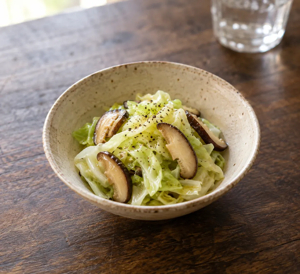 キャベツとしいたけのレンジ温野菜サラダの完成イメージ