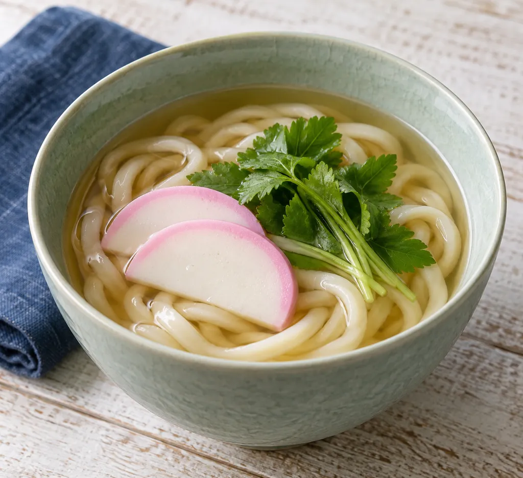 かまぼこと三つ葉のかけうどんの完成イメージ