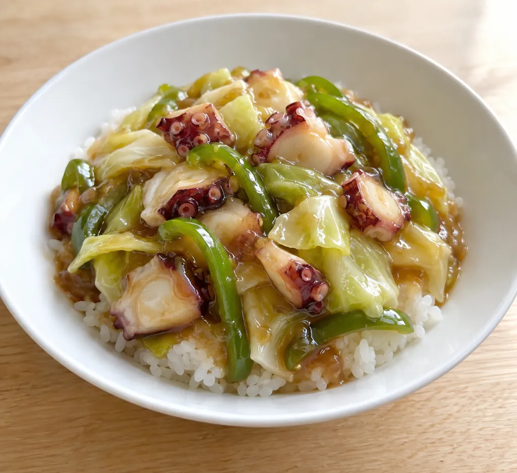 たことキャベツのあんかけ丼の完成イメージ