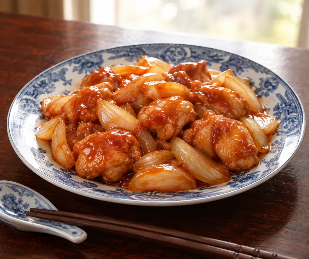 鶏もも肉と玉ねぎのケチャップ甘酢あんの完成イメージ