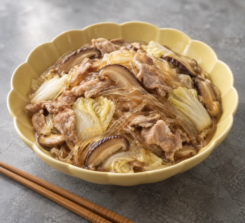 豚こま肉と白菜の春巻き風炒めの完成イメージ