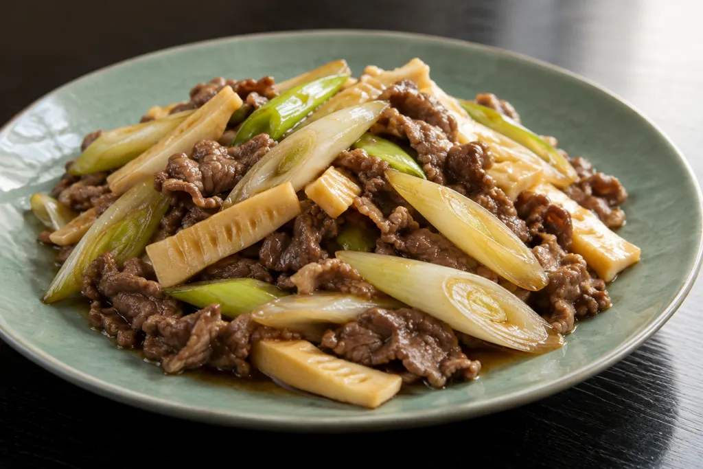 牛薄切り肉とたけのこの中華炒めの完成イメージ