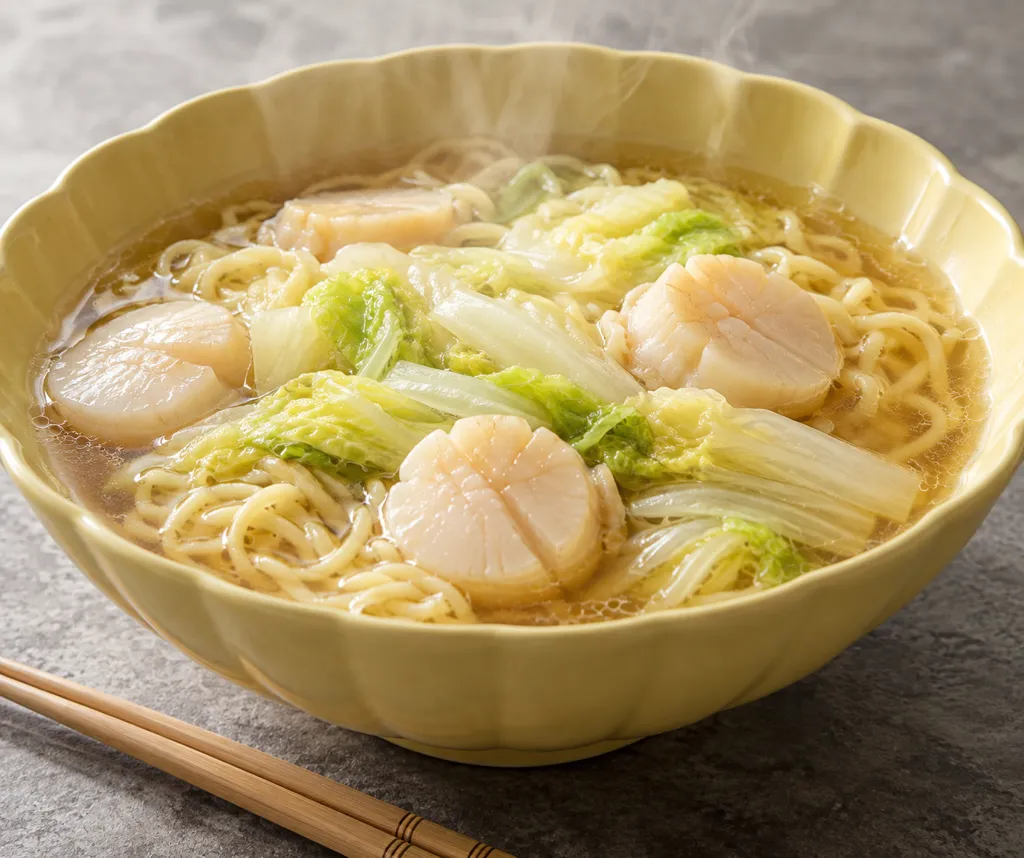 ほたてと白菜の中華スープ麺の完成イメージ