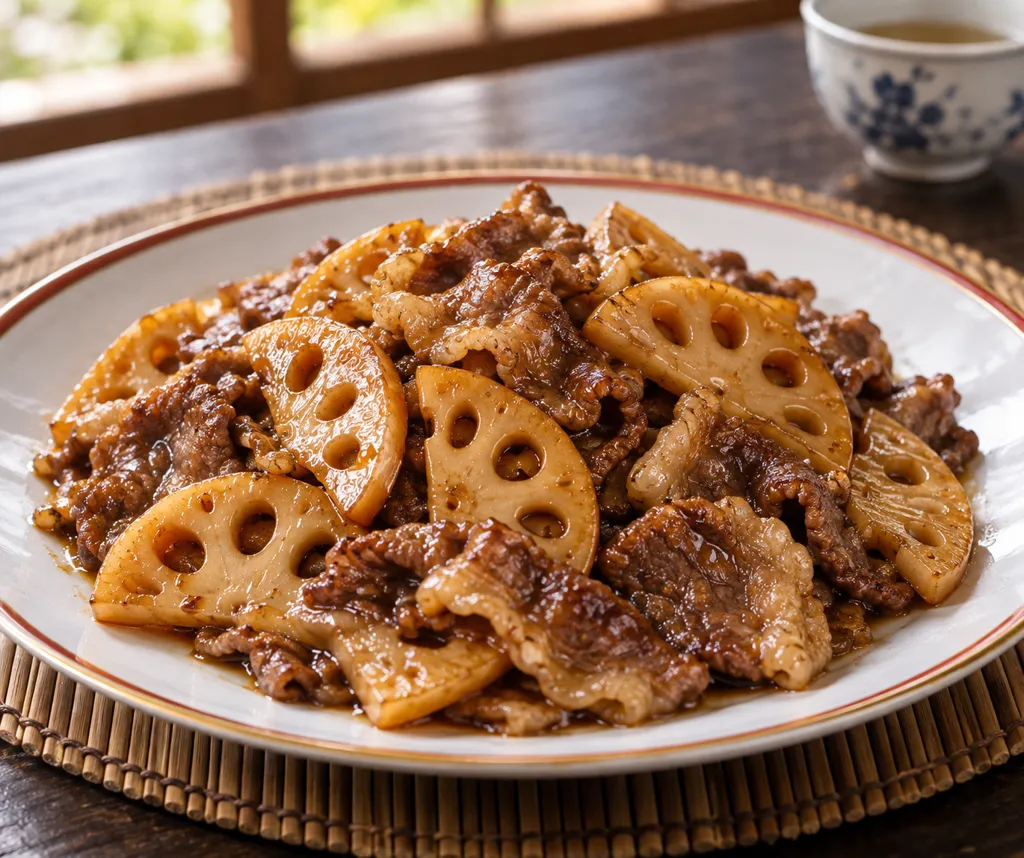 牛バラ肉とれんこんの甘酢炒めの完成イメージ