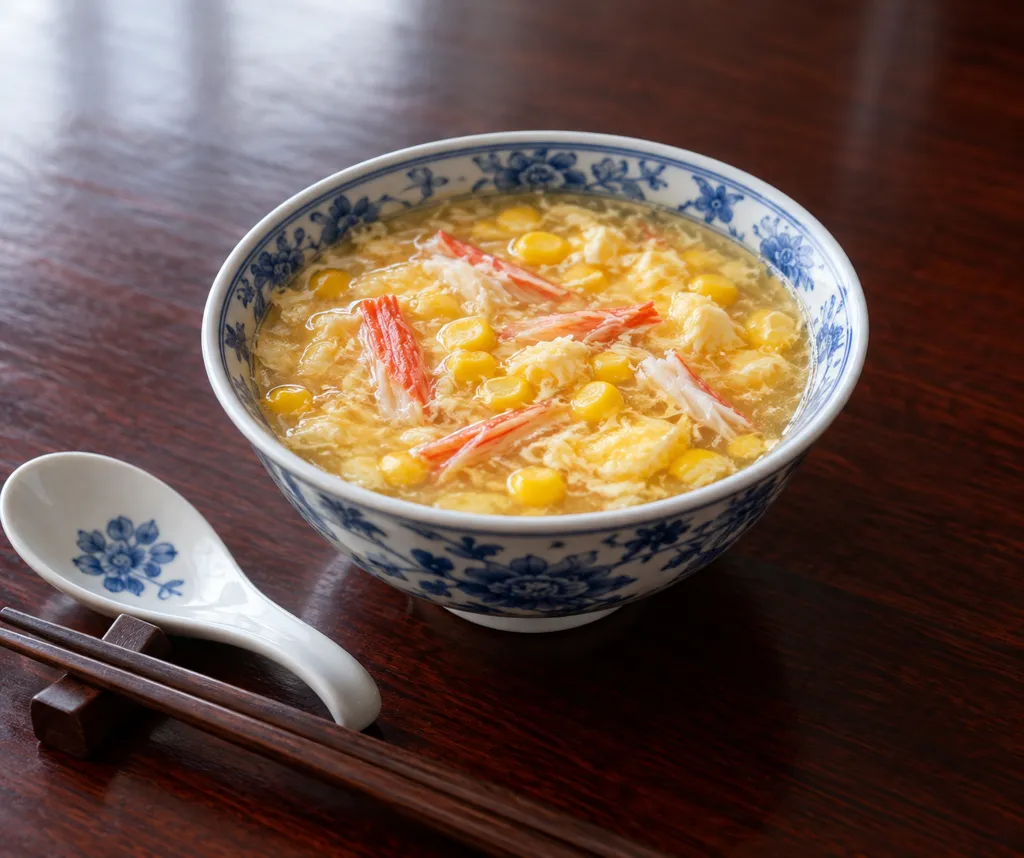 かにかまとコーンの中華卵スープの完成イメージ