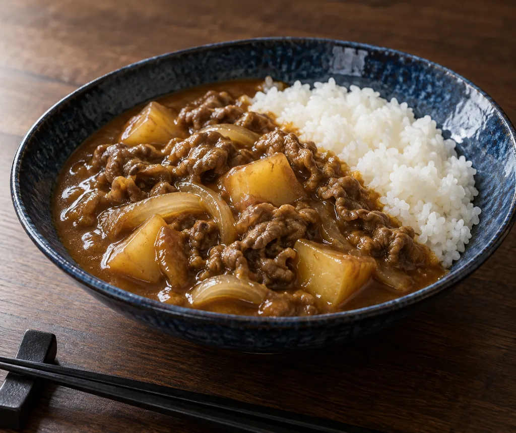 牛こま肉とじゃがいもの和風カレーの完成イメージ