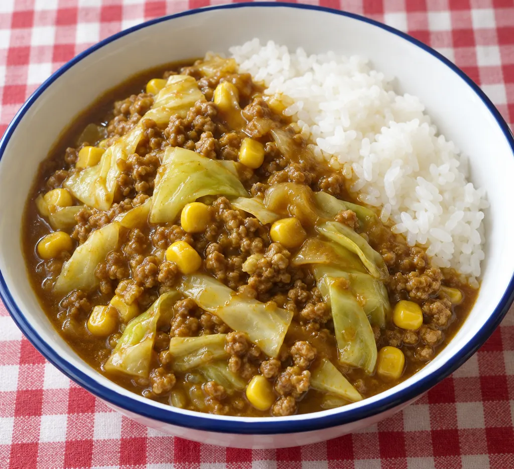 合いびき肉とキャベツの洋風カレーの完成イメージ