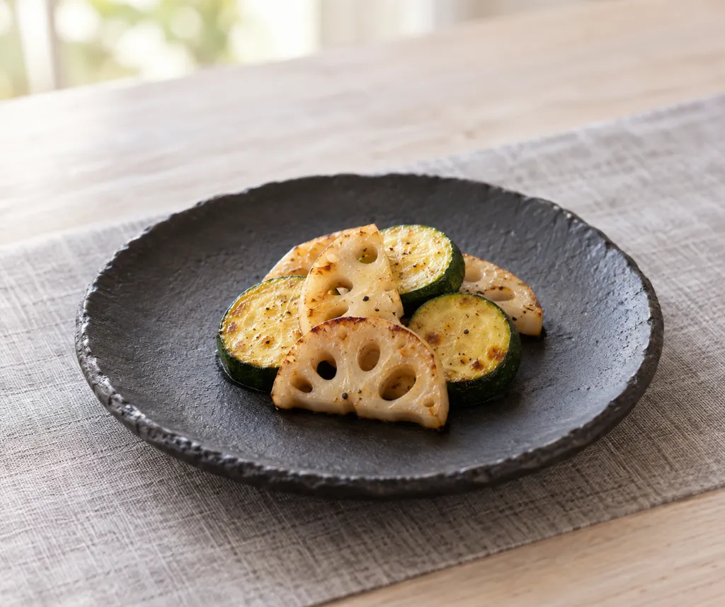 れんこんとズッキーニの塩焼きの完成イメージ