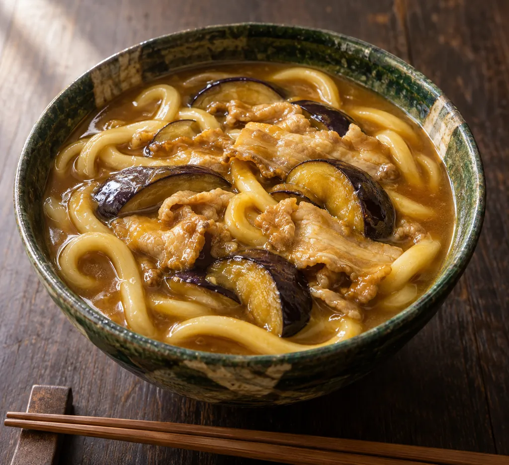 豚バラ肉となすのカレーうどんの完成イメージ