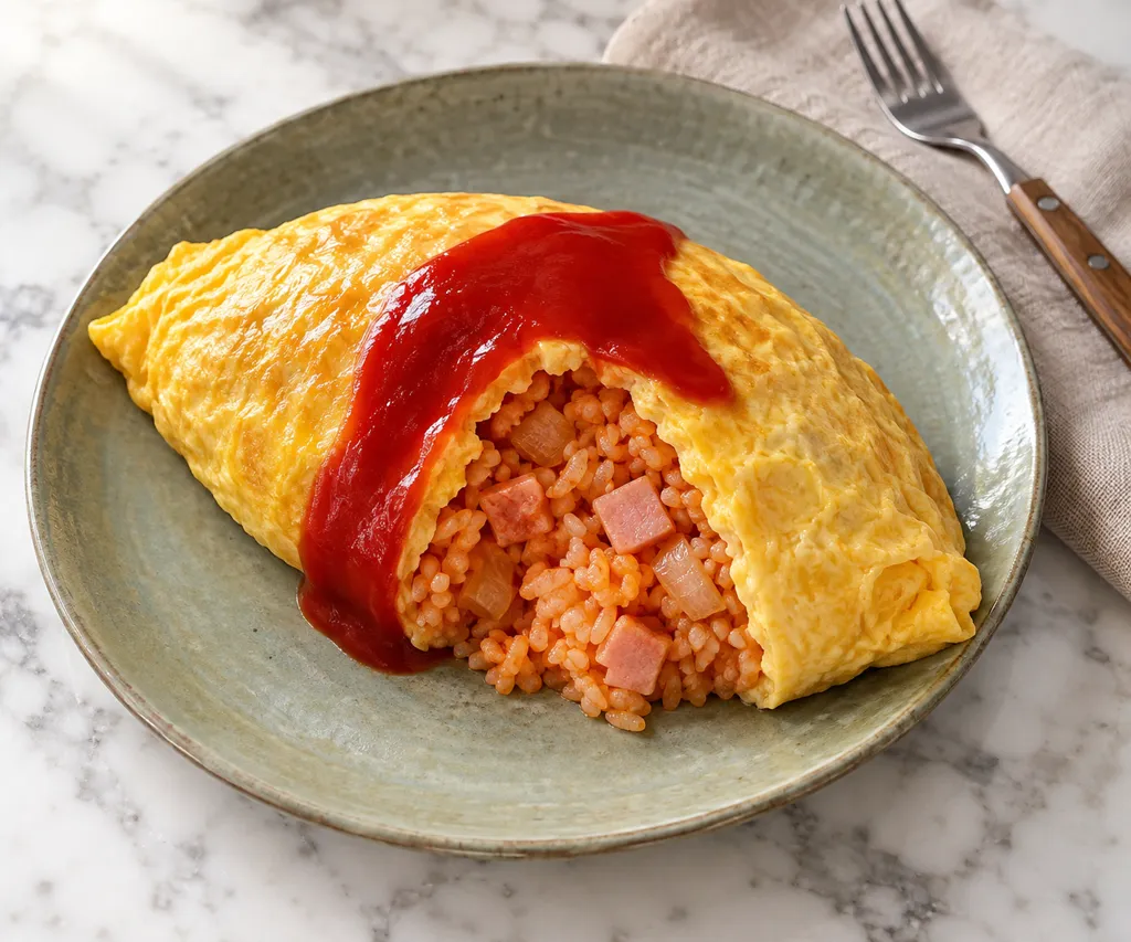 ハムと玉ねぎのオムライスの完成イメージ