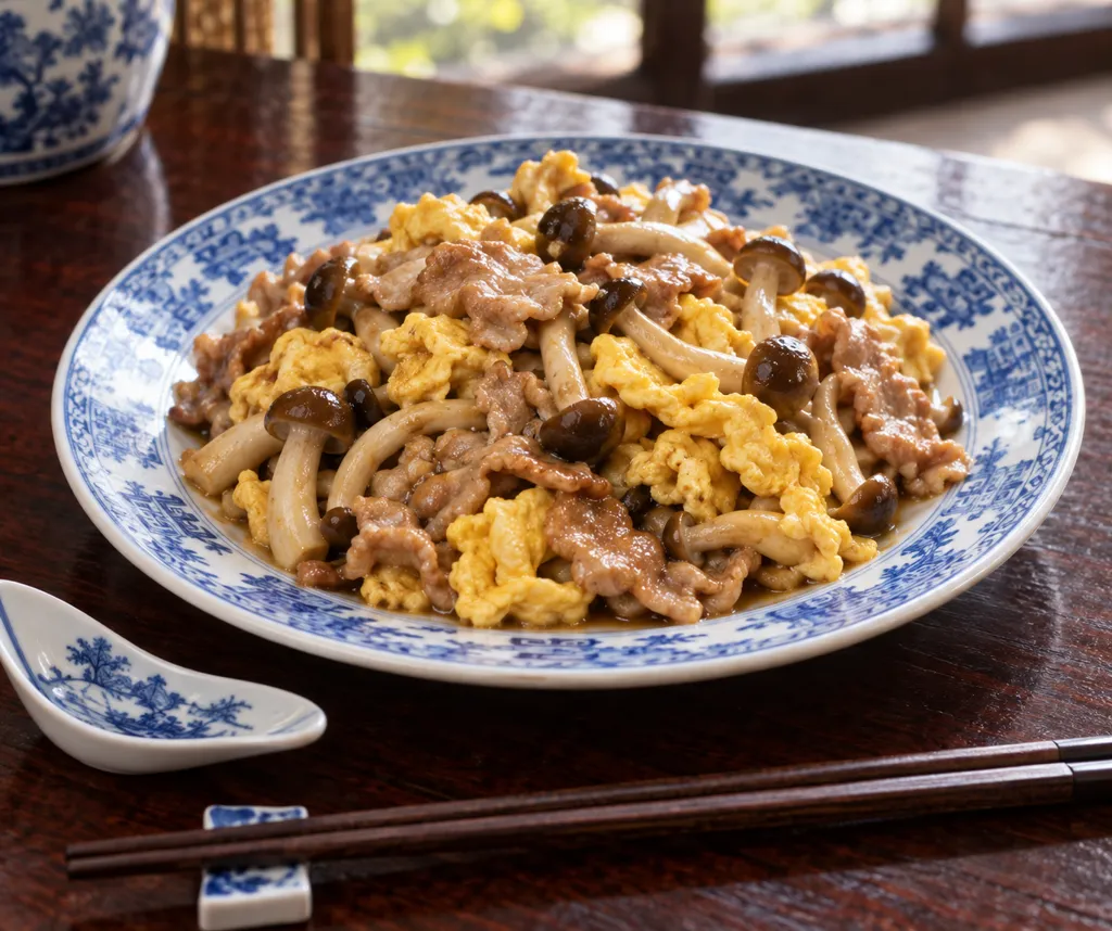 豚こま肉としめじの木須肉の完成イメージ