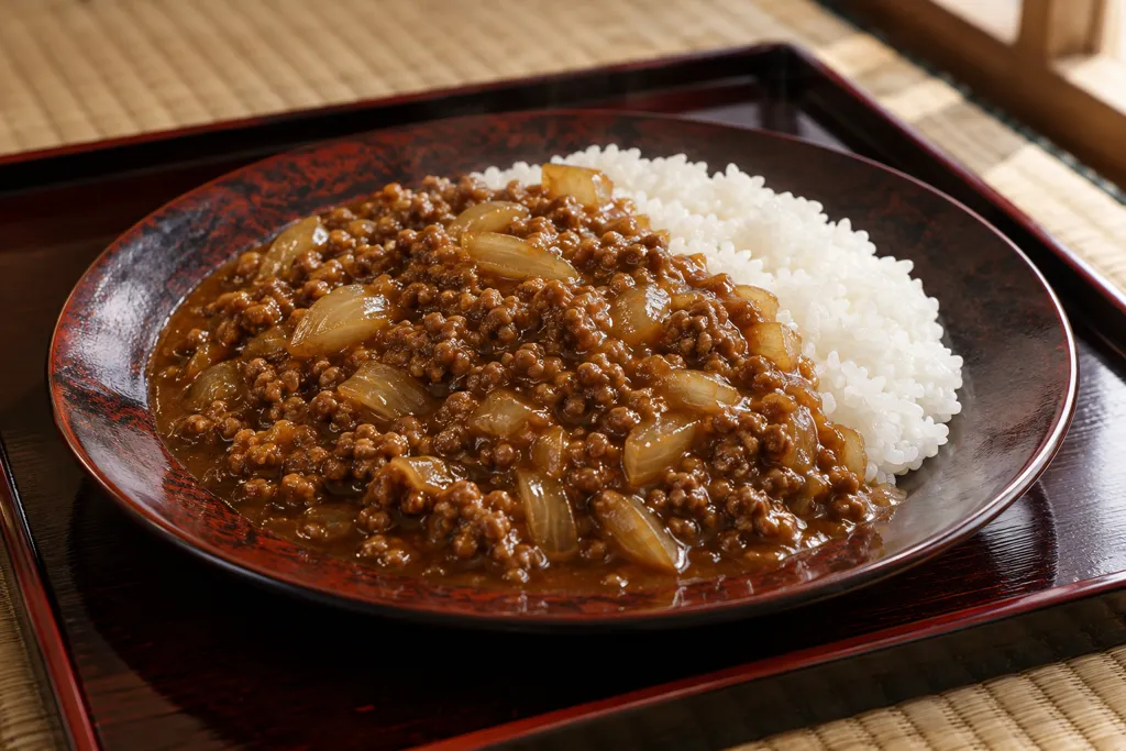 合いびき肉と玉ねぎの和風そぼろカレーの完成イメージ