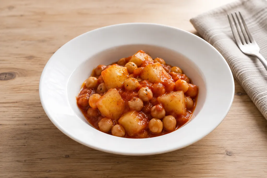 ひよこ豆とじゃがいものケチャップ煮の完成イメージ
