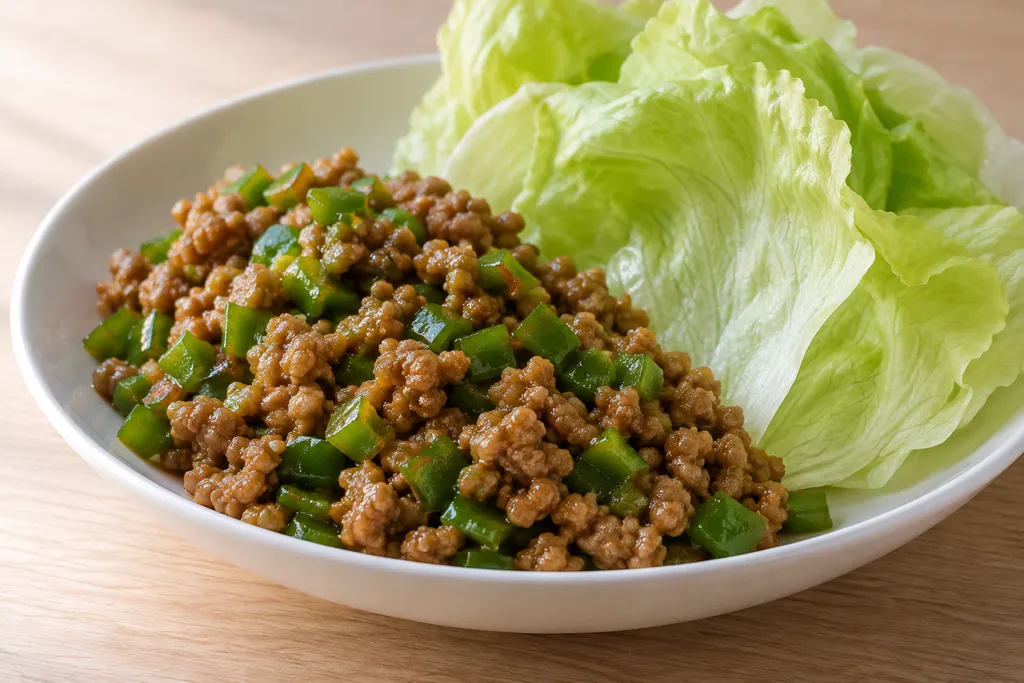 豚ひき肉とピーマンの中華レタス包みの完成イメージ